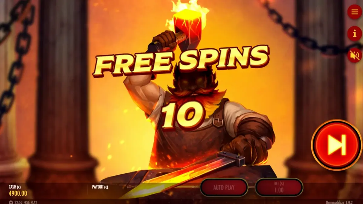 Tampilan visual slot Hammerblaze dengan tema bengkel dewa Yunani