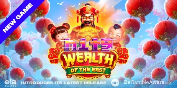 Tampilan visual slot Wealth of the East dengan lentera dan kembang api